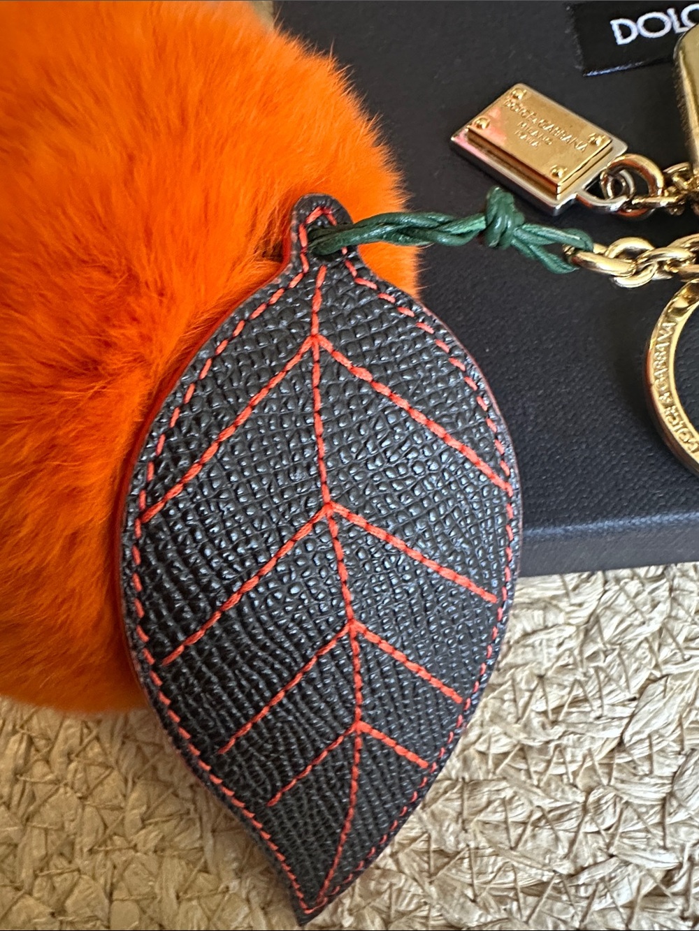 Dolce & Gabbana Bright Orange Fur Pom with Gold Hardware and Leaf Charm - Picture 4 of 8